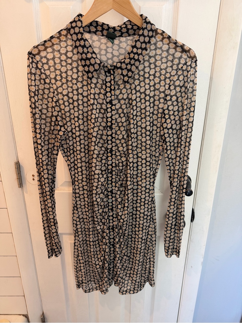 Daisy-Print Long-Sleeve Sheer Shirt Dress